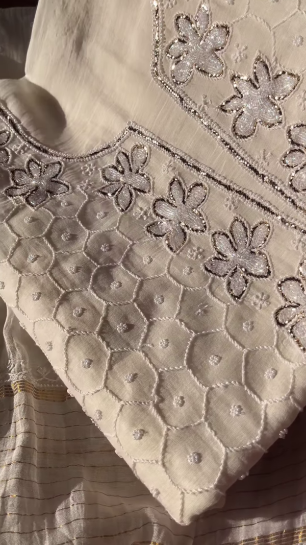 Cream Tarkashi Embroidered Unstitched Suit Set