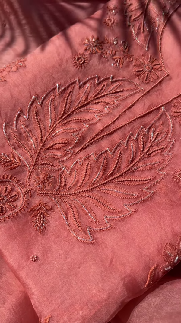 Dusty Rose Leaf Embroidered Unstitched Suit Set