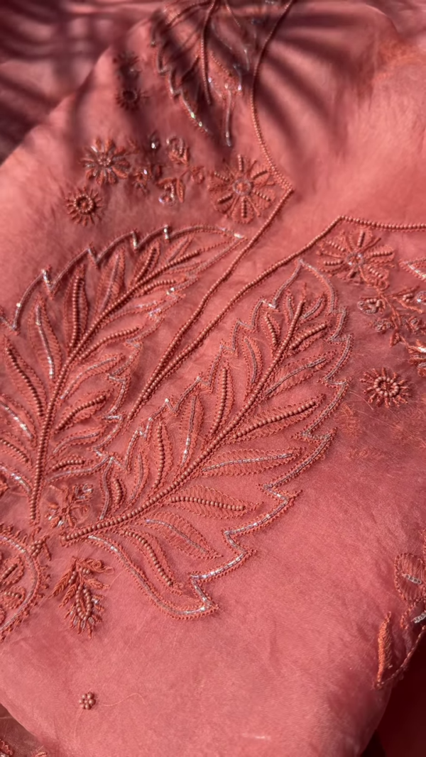 Dusty Rose Leaf Embroidered Unstitched Suit Set