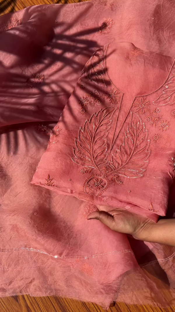 Dusty Rose Leaf Embroidered Unstitched Suit Set