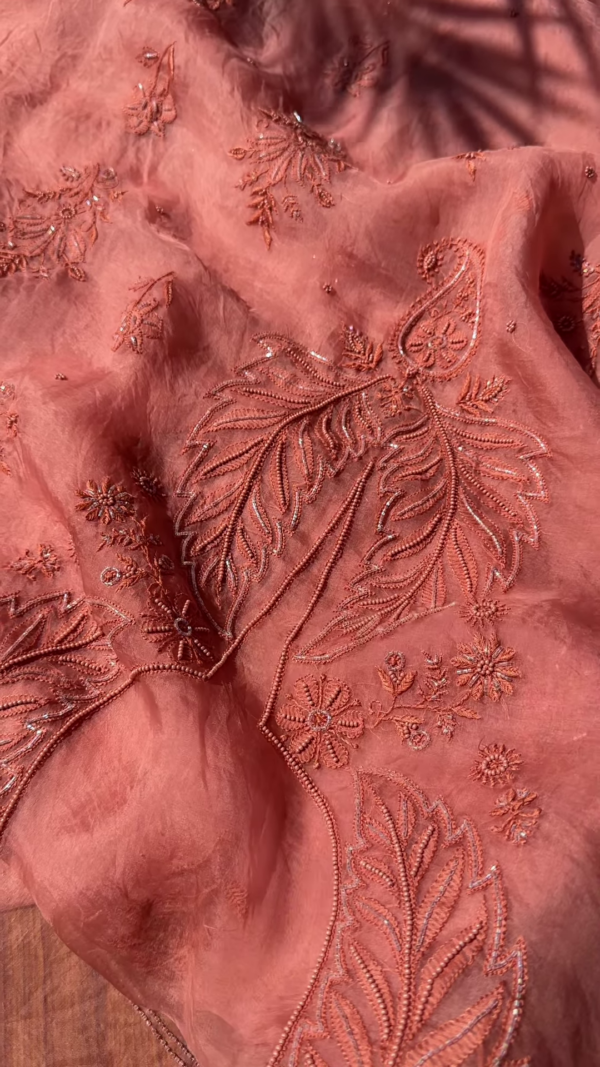 Dusty Rose Leaf Embroidered Unstitched Suit Set