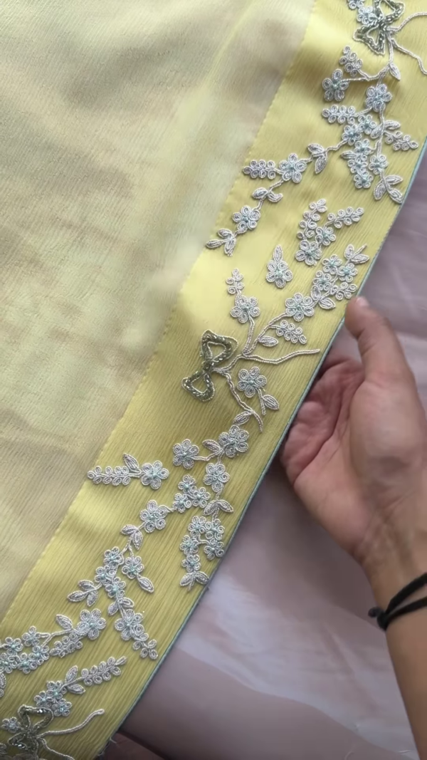 331-2.png Lemon Yellow Floral Chikankari Embroidered Saree Fabric with Coordinating Blouse Piece