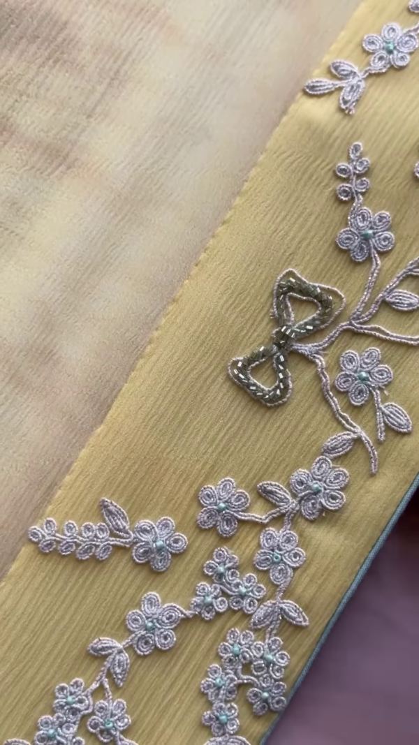 331-3.png Lemon Yellow Floral Chikankari Embroidered Saree Fabric with Coordinating Blouse Piece