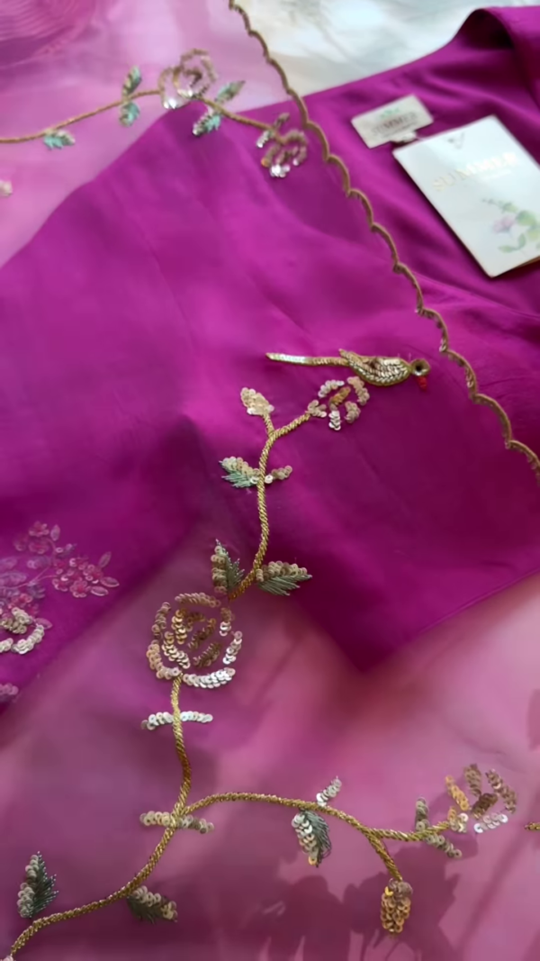 Fuchsia Floral Sequin Embroidered Unstitched Suit Set