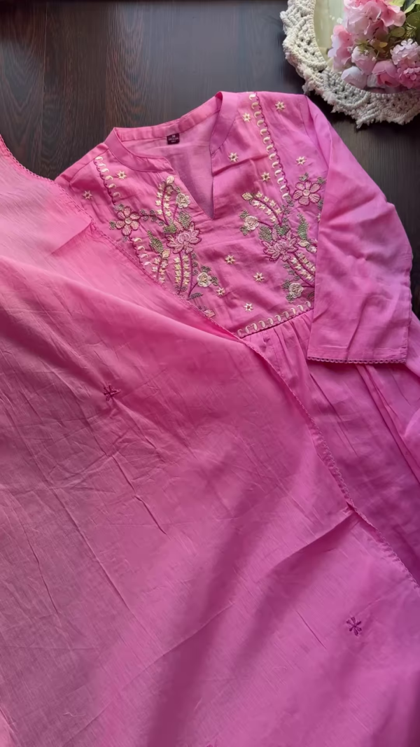 Pastel Embroidered Cotton Kurta Trio