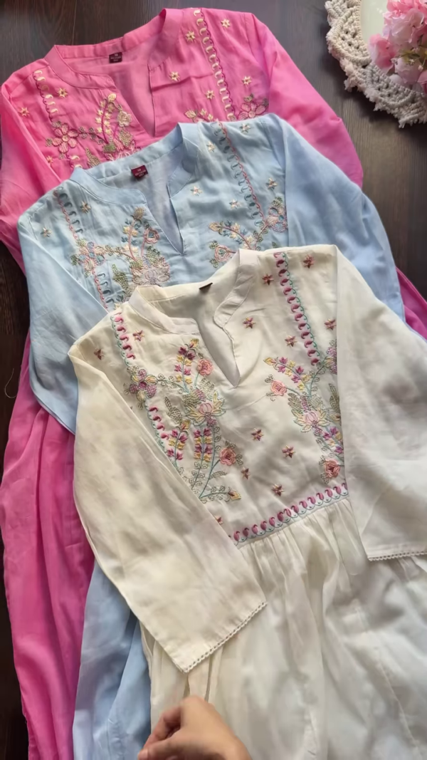 Pastel Embroidered Cotton Kurta Trio