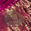 Rani Pink Hand-Embroidered Tissue Silk Saree Fabric
