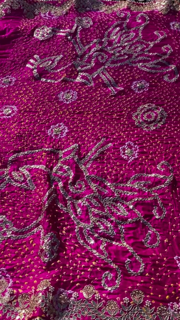 Rani Pink Hand-Embroidered Tissue Silk Saree Fabric
