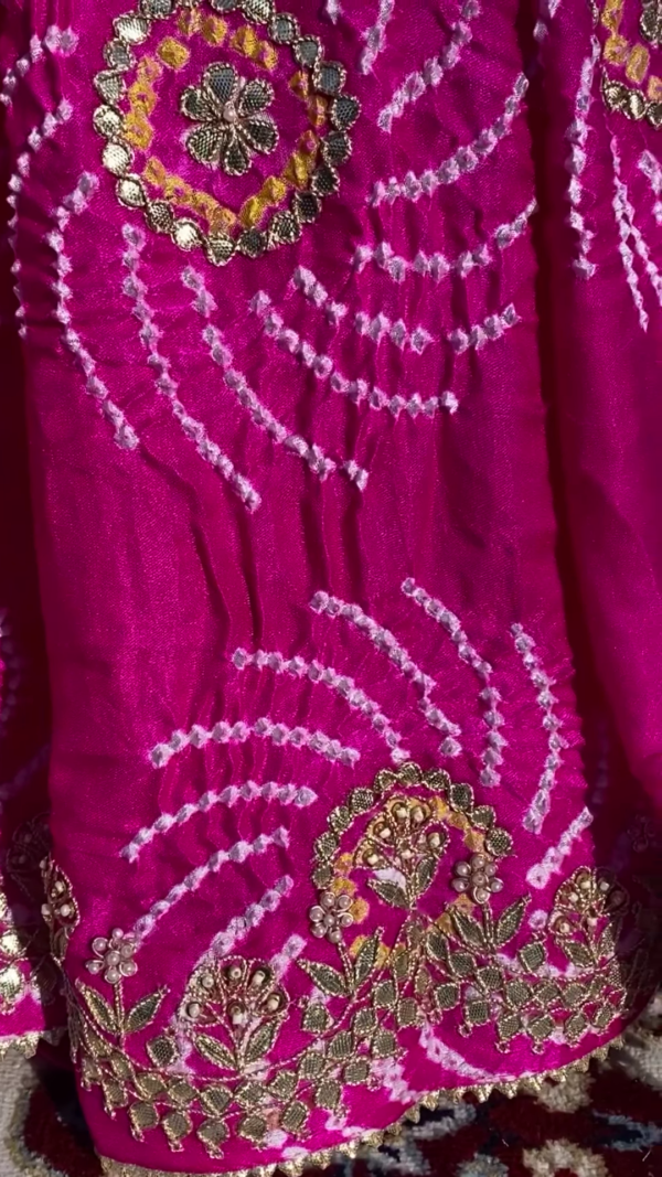 Rani Pink Hand-Embroidered Tissue Silk Saree Fabric