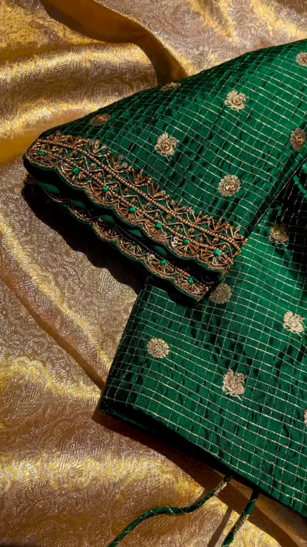 Peacock Green Brocade Blouse Piece with Gold Zari Embroidery