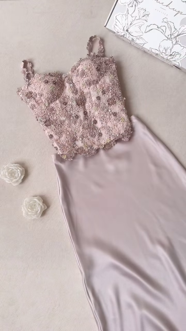 Petal Pink Sequin Embellished Corset Gown