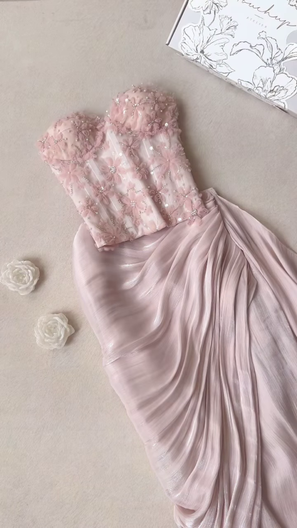 Petal Pink Sequin Embellished Corset Gown