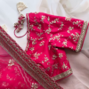 Rani Pink Floral Zari Embroidered Saree with Scalloped Blouse