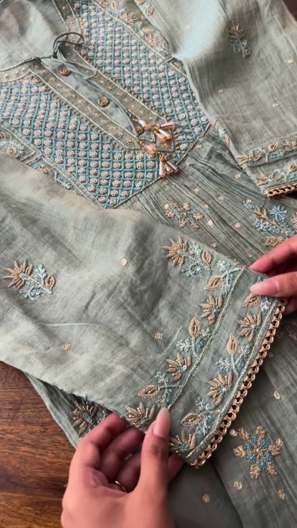 Seafoam Green Embroidered Chikankari Style Unstitched Suit Set