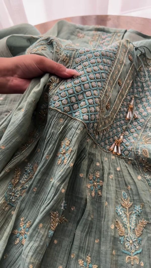 Seafoam Green Embroidered Chikankari Style Unstitched Suit Set