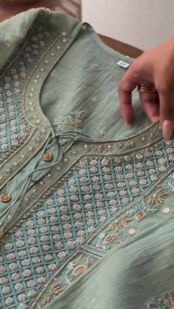 Seafoam Green Embroidered Chikankari Style Unstitched Suit Set