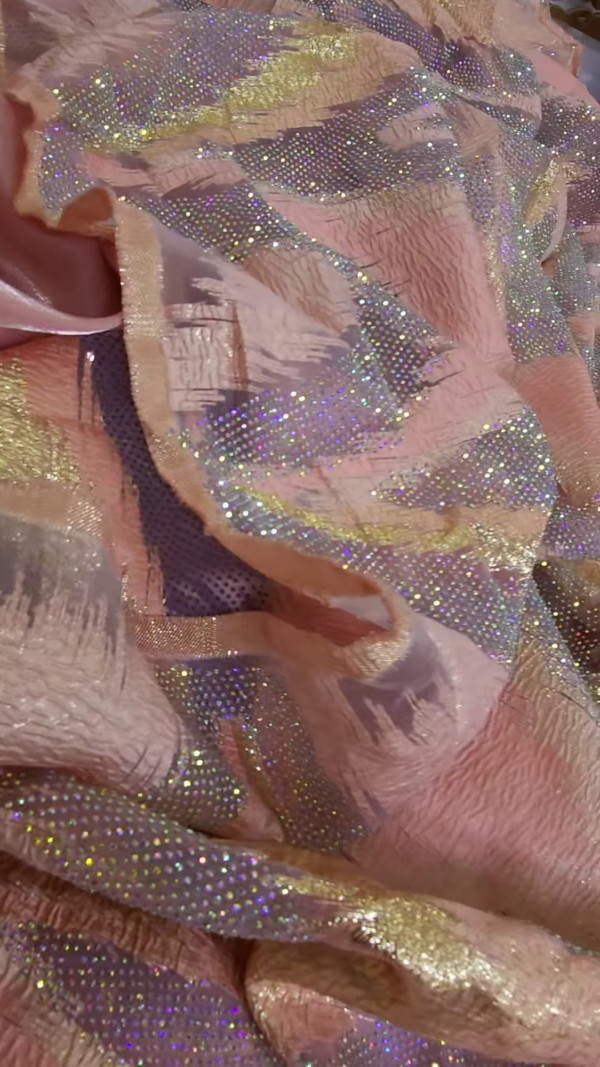 Blush Pink Iridescent Embellished Tissue Organza Fabric