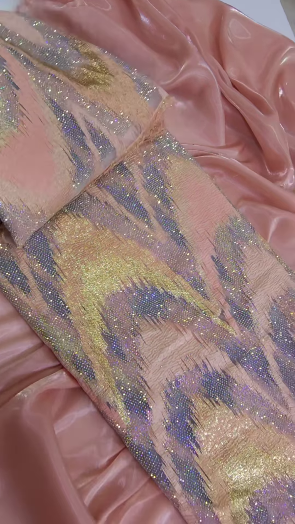 Blush Pink Iridescent Embellished Tissue Organza Fabric