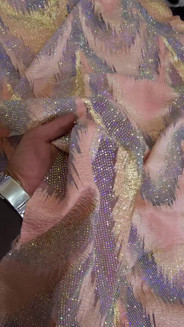 Blush Pink Iridescent Embellished Tissue Organza Fabric