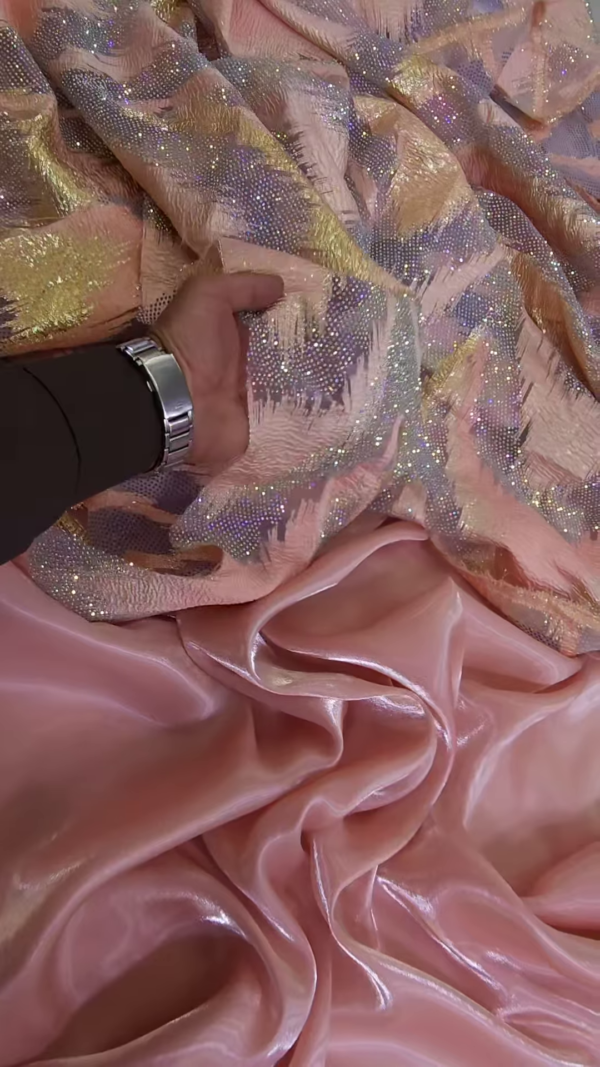 Blush Pink Iridescent Embellished Tissue Organza Fabric