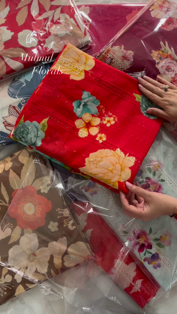 Mulmul Floral Print Unstitched Suit Set Collection