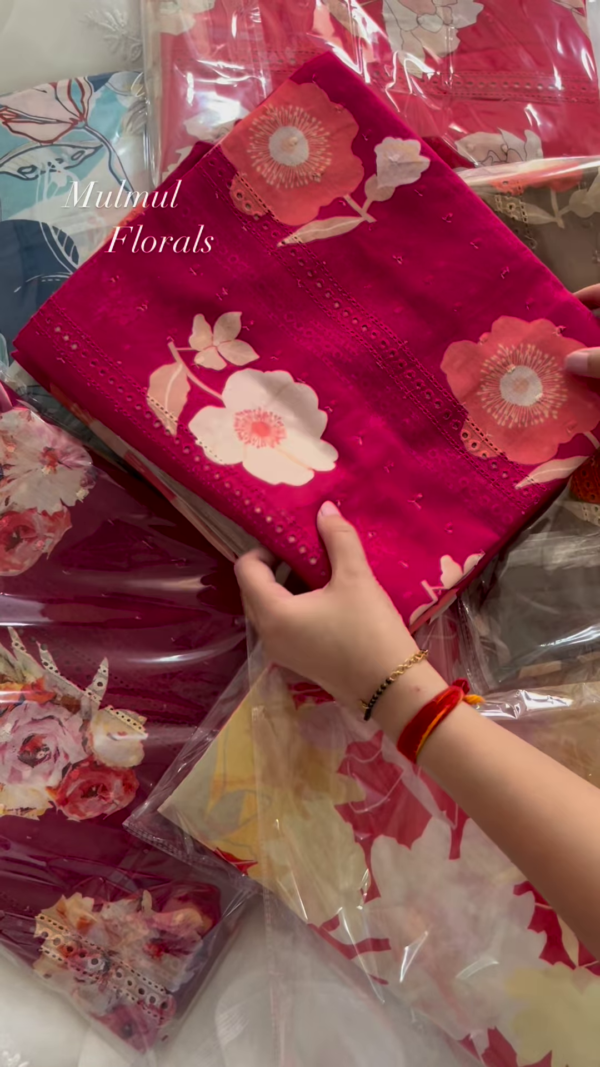 Mulmul Floral Print Unstitched Suit Set Collection