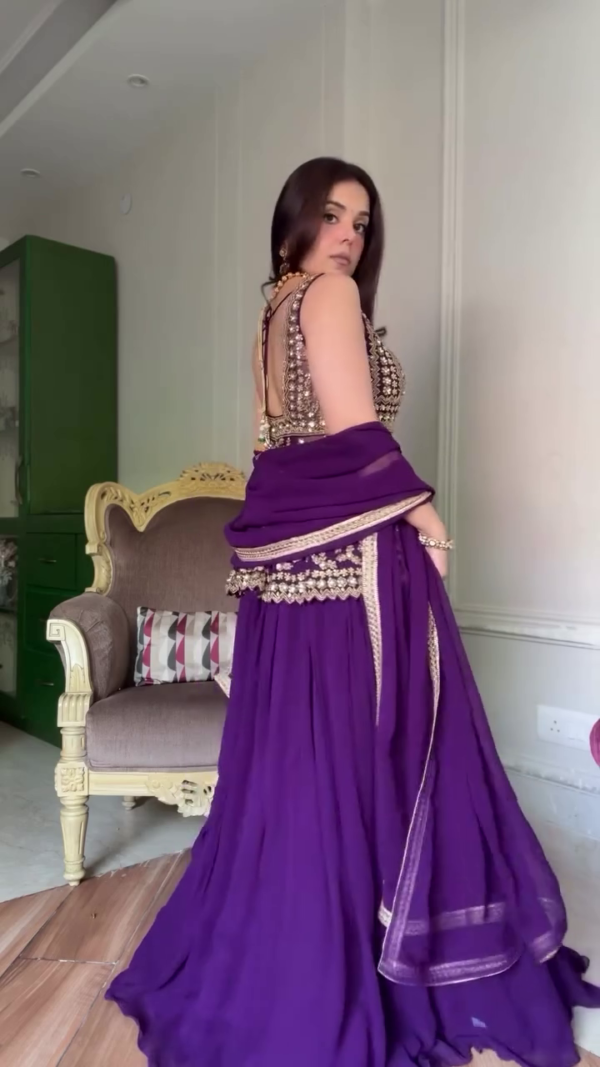 Royal Purple Embellished Lehenga with Statement Blouse