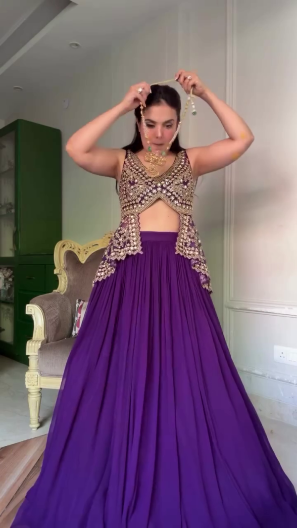Royal Purple Embellished Lehenga with Statement Blouse