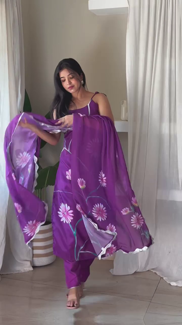Blush Pink Floral Print Kurta Set with Dupatta