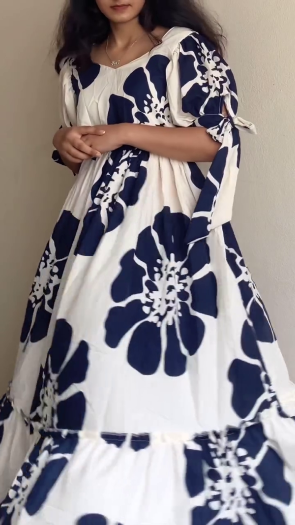 Ivory & Navy Blue Floral Maxi Dress