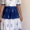 Blue & White Floral Printed Tiered Midi Dress