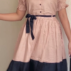 Peach & Black Contrast Belted Midi Dress