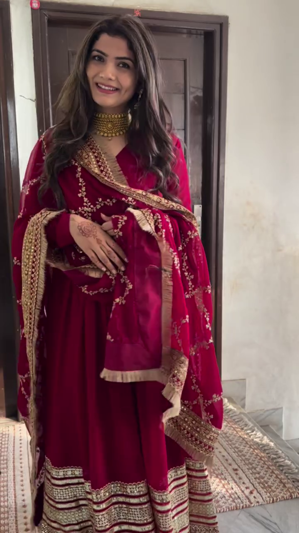 Regal Maroon Embroidered Anarkali Suit