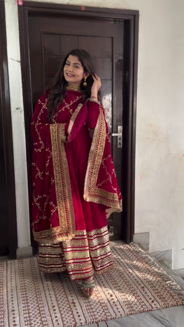 Regal Maroon Embroidered Anarkali Suit