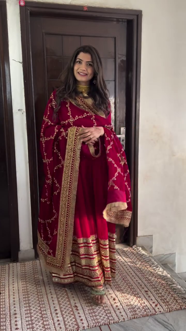 Regal Maroon Embroidered Anarkali Suit