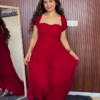 Crimson Charm Off-Shoulder Gown