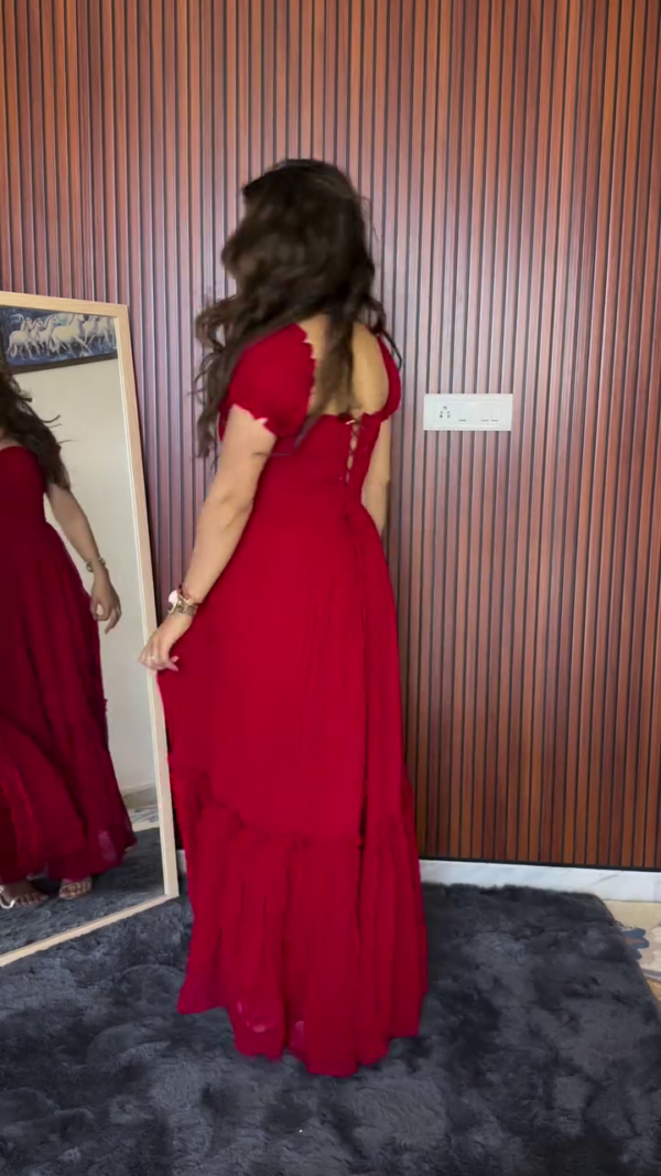 Crimson Charm Off-Shoulder Gown