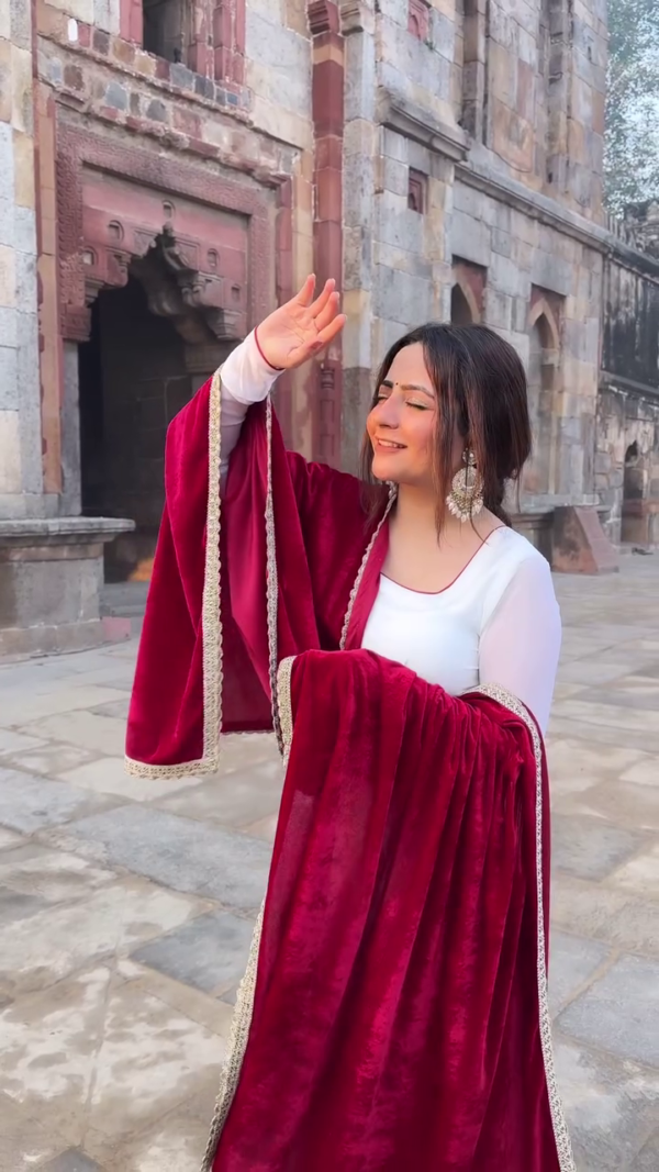 Ivory Elegance Anarkali with Velvet Shawl