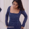 Navy Blue Printed Kurti with Jeans