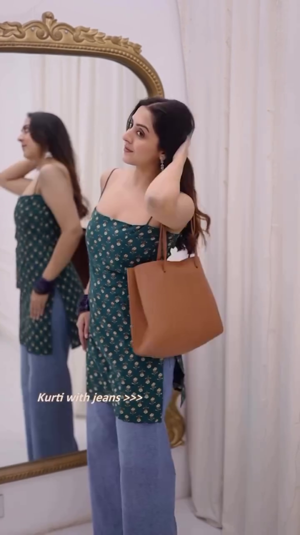Navy Blue Printed Kurti with Jeans