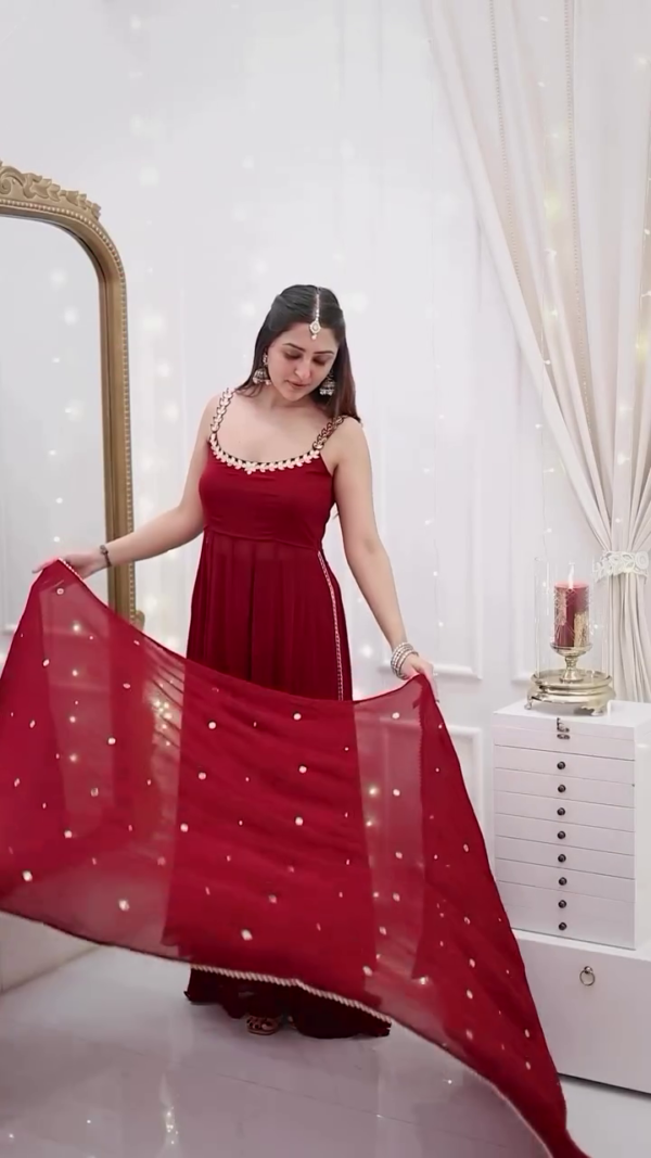 Wine Red Anarkali with Dupatta