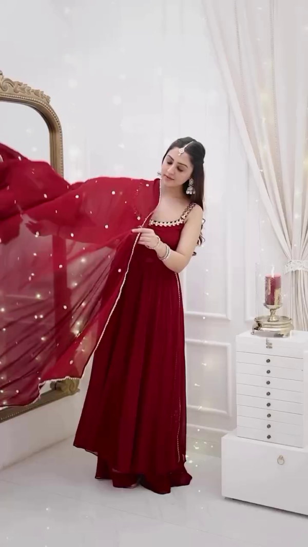 Wine Red Anarkali with Dupatta