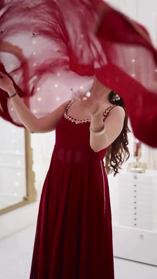 Wine Red Anarkali with Dupatta