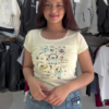 Sky Blue Graphic Tee with Denim Mini Skirt