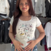 Sky Blue Graphic Tee with Denim Mini Skirt