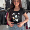 Sky Blue Graphic Tee with Denim Mini Skirt
