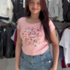Sky Blue Graphic Tee with Denim Mini Skirt