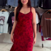 Crimson Floral Maxi Dress with Spaghetti Straps