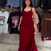 Crimson Floral Maxi Dress with Spaghetti Straps