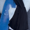 Beige Hooded Jacket with Ripped Blue Denim